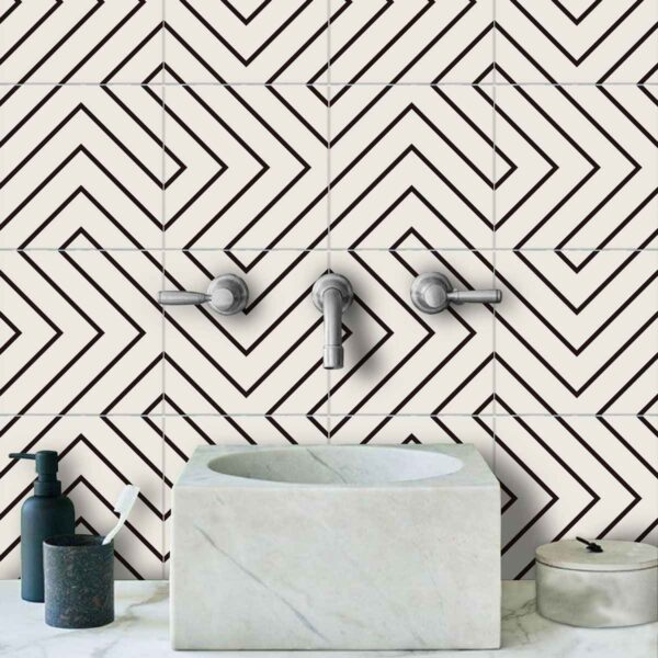 Bathroom Kitchen Wall Floor Tile Vinyl Decals. White Black Seamless Design, Upgrade with Peel and Stick Tile Stickers | Waterproof & Removable