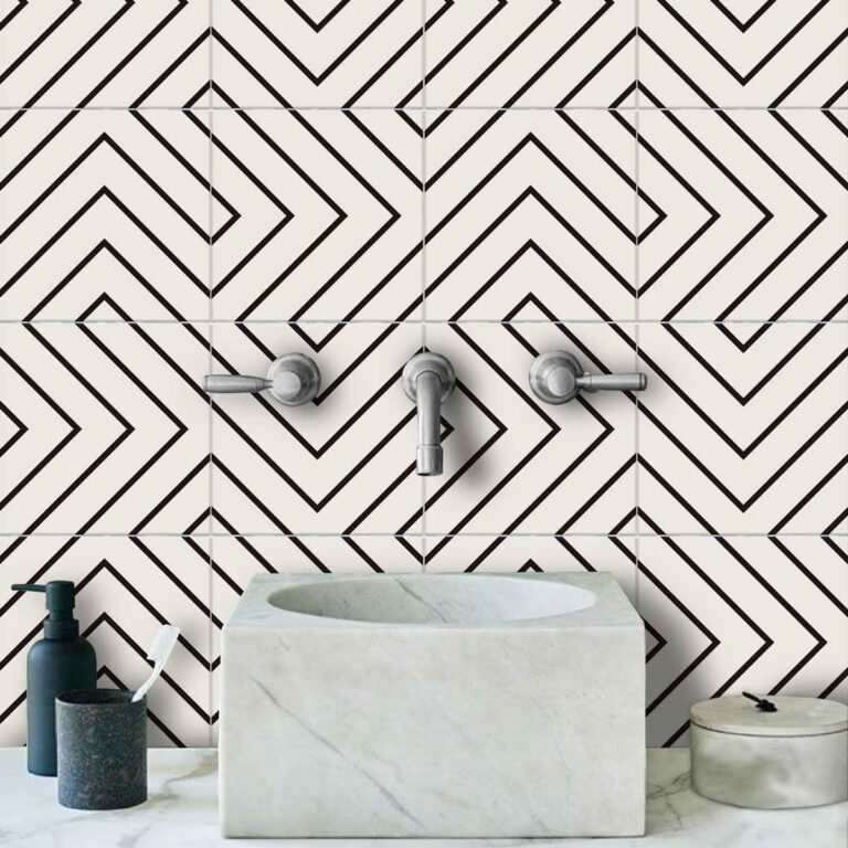 Bathroom Kitchen Wall Floor Tile Vinyl Decals. White Black Seamless Design, Upgrade with Peel and Stick Tile Stickers | Waterproof & Removable