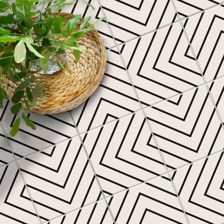 Bathroom Kitchen Wall Floor Tile Vinyl Decals. White Black Seamless Design, Upgrade with Peel and Stick Tile Stickers | Waterproof & Removable