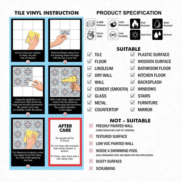 Peel & Stick Tile Sticker Peel Stick Floor Tile Decal Peel & Stick Wall Tile Decal Backsplash Peel & Stick Tile Decal Stair Raiser Self-Adhesive Decal