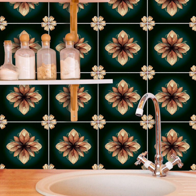 Flower Wall Stickers Decor, Furniture Flower Transfers, Wall Art Decor Flower, Big Floral Wall Decals, Furniture Floral Decals, Dark Green Backsplash Tile, Stickon Tiles