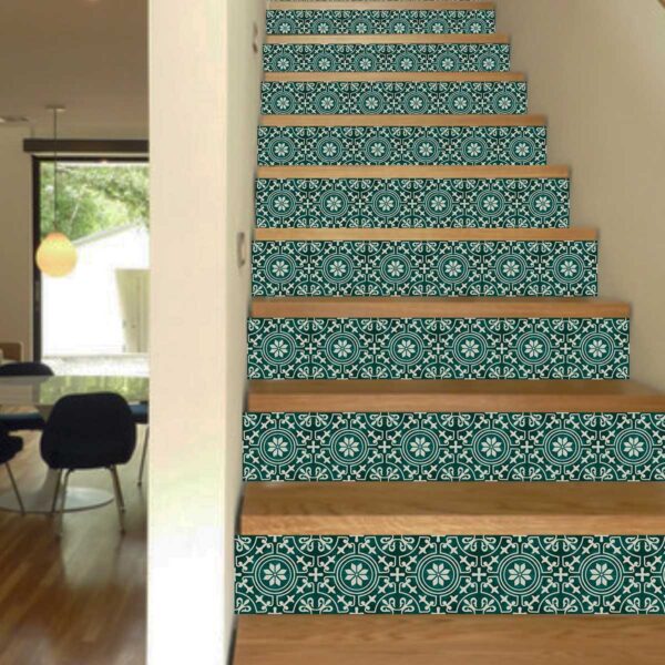 Stair Strip Backsplash, Stair case Tile Decals, Green Tile, Stickers For Tile Backsplash, Decals For Tile Backsplash, Tile Decals , Vintage Flower Stickers stairs, Stair Riser Decals, Peel and Stick Stair Stickers, Vinyl Staircase Decals, Luxury Stair Riser Stickers, Self-Adhesive Stair Decals, Decorative Staircase Vinyl, Tile Pattern Stair Stickers, Removable Staircase Decals, Waterproof Stair Riser Decals, Modern Staircase Vinyl Stickers