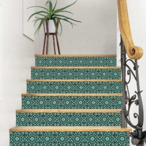 Stair Strip Backsplash, Stair case Tile Decals, Green Tile, Stickers For Tile Backsplash, Decals For Tile Backsplash, Tile Decals , Vintage Flower Stickers stairs